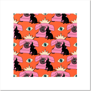 World Domination Black Cat Pattern in orange Posters and Art
